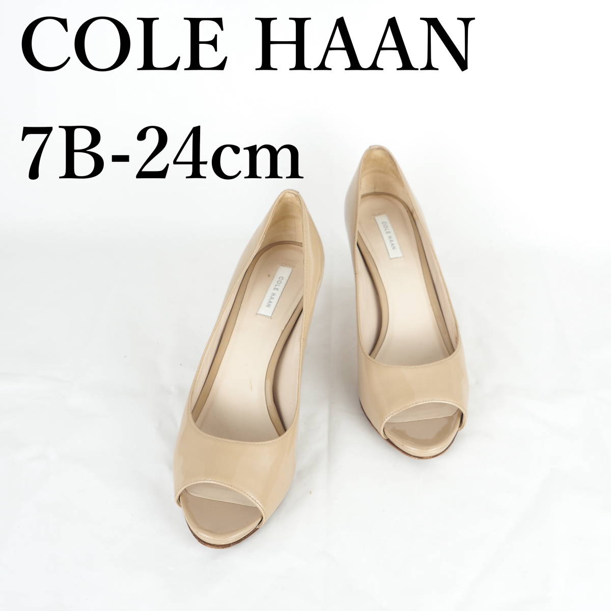 LK9341*Cole Haan* Cole Haan * lady's open tu pumps *7B-24cm* enamel beige 