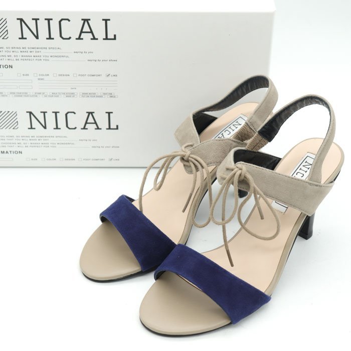 ニカル ストラップサンダル 未使用 ハイヒール リボン ブランド シューズ 靴 レディース Sサイズ グレー NICAL