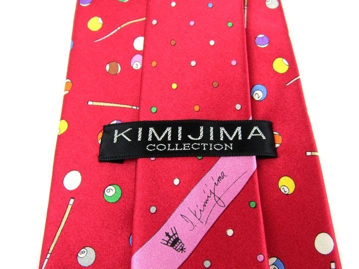キミジマ ブランドネクタイ 総柄 ビリヤード シルク 日本製 美品 メンズ レッド KIMIJIMA PARIS TOKYO_画像3