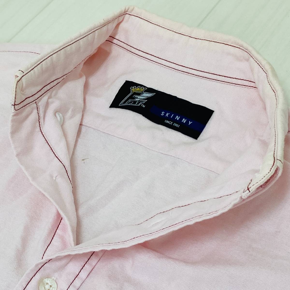 z976 FATefei tea men's long sleeve shirt thin simple Logo embroidery circle collar sizeSKINNY pink stitch all-purpose Basic casual style 