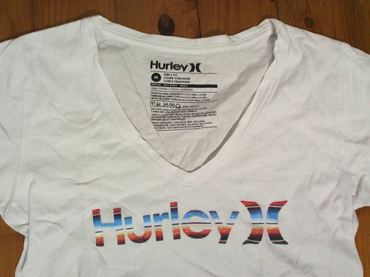 * the smallest defect have * Harley *Hurley* Logo print V neck cotton short sleeves T-shirt M white white 