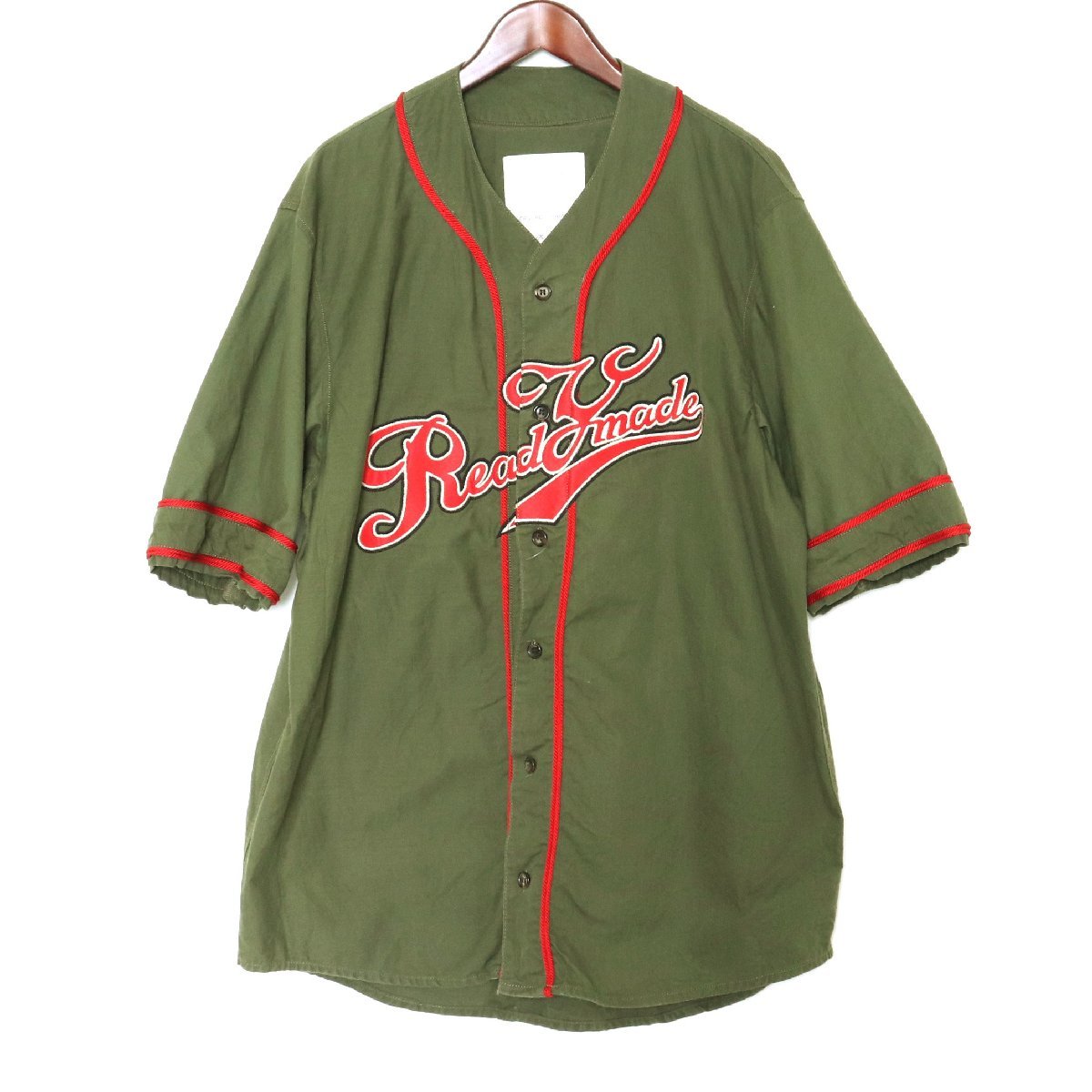 READY MADE 19SS BASE BALL SHIRT カーキ サイズ2 RE-CO-KH-00-00-76 レディーメイド ヴィンテージ加工 ベースボールシャツ 半袖シャツ_画像1