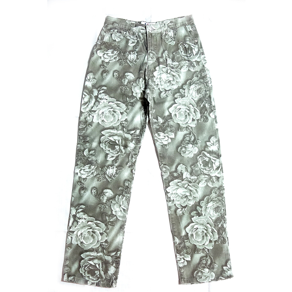  free postage [ used ]*U Too.Collection* rose stretch strut Denim pants ji- bread jeans Just waist lady's rose pattern M