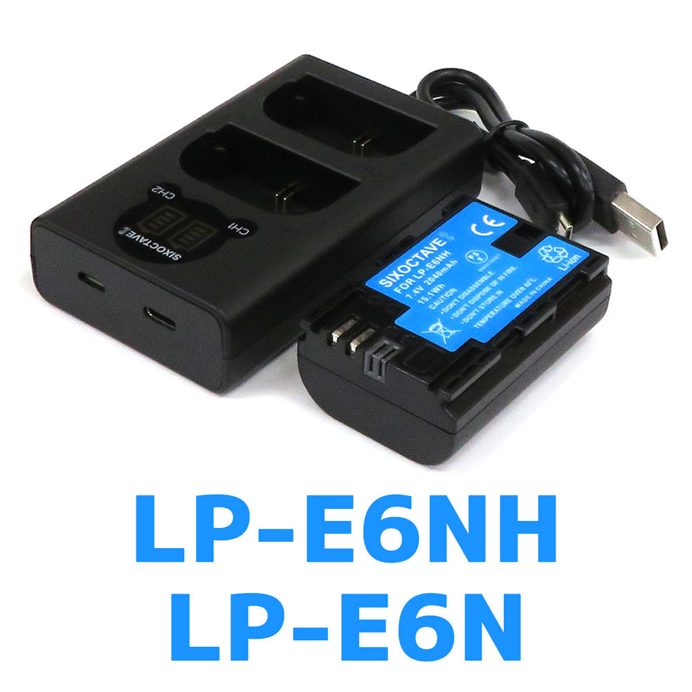 CANON LP-E6NH LP-E6 互換バッテリー 1個と デュアル 互換USB充電器の 2点セット EOS 6D Mark II EOS  70D、EOS 7D EOS 7D Mark II