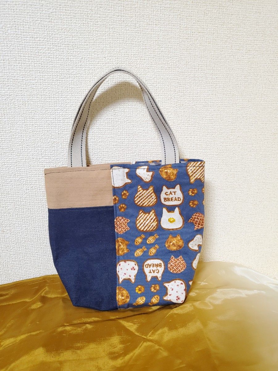 sale　ハンドメイド　猫柄　パッチワーク　ミニ　 トートバッグ