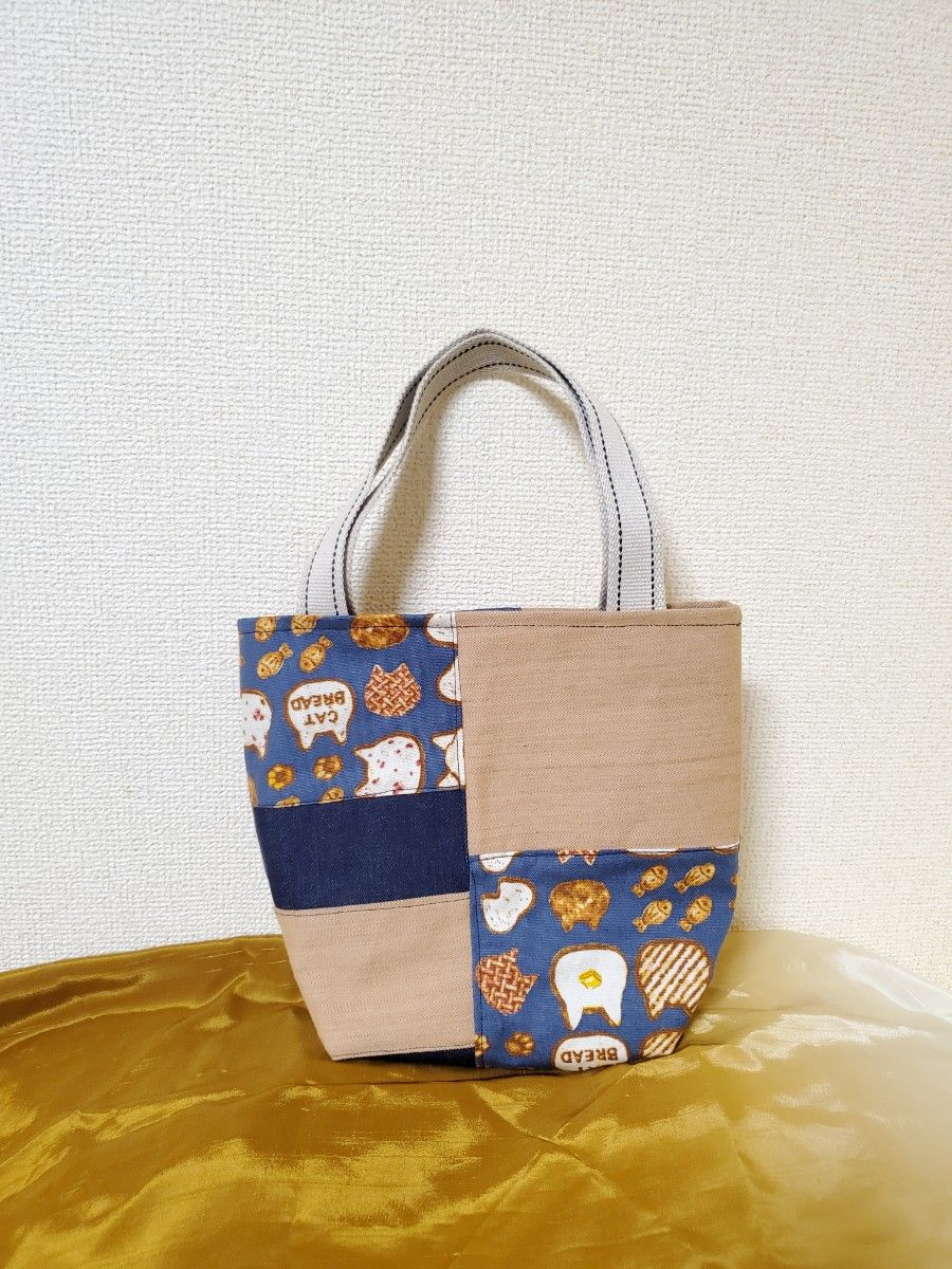 sale　ハンドメイド　猫柄　パッチワーク　ミニ　 トートバッグ