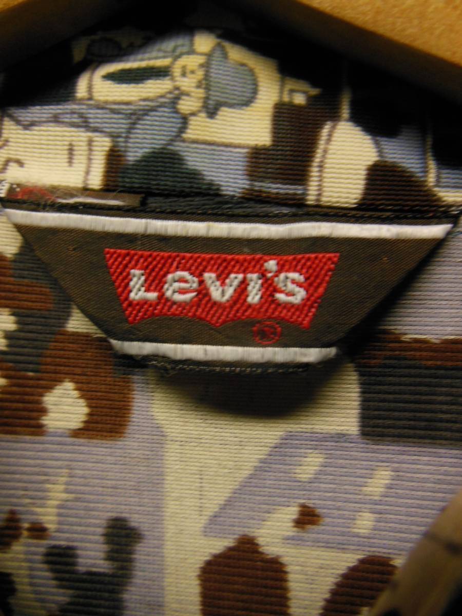 70S ビンテージ US古着 LEVI'S リーバイス ポリシャツ開拓時代のサルーン酒場プリント/Lサイズ_画像4