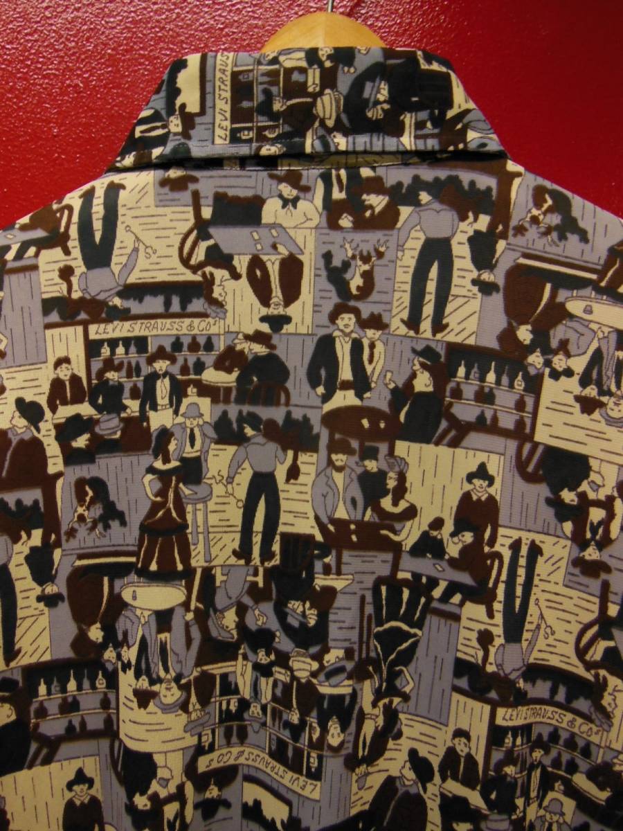70S ビンテージ US古着 LEVI'S リーバイス ポリシャツ開拓時代のサルーン酒場プリント/Lサイズ_画像5