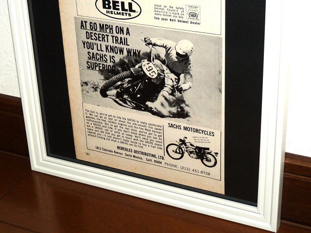 1969年 USA 洋書雑誌広告 額装品 BELL + SACHS (A4size) / 検索用 ベル ヘルメット Mert Lawwill XR750 店舗 装飾 ガレージ ディスプレイ_画像3