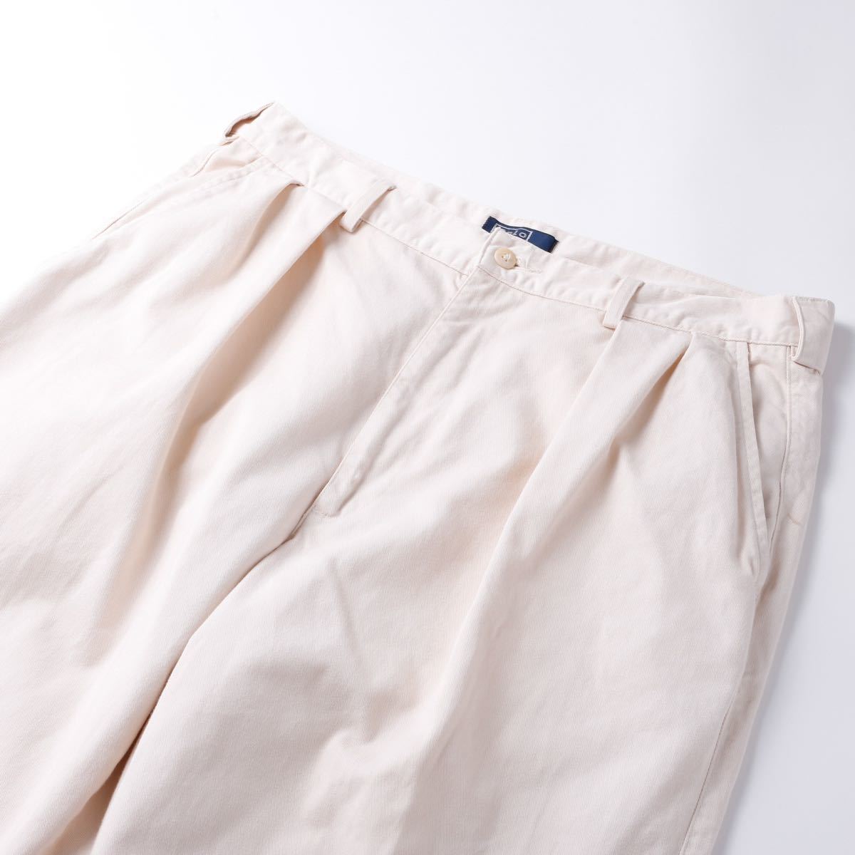 【極美品】80s Ralph Lauren ヴィンテージ ラルフローレン 2タック スラックス チノ パンツ W35 実寸W34 ベージュ アメリカ製 チノパン