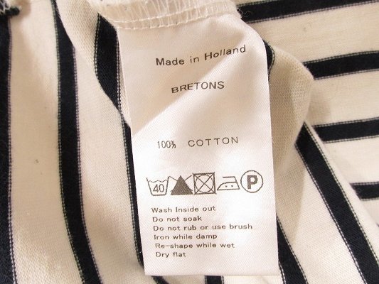 k6051：オランダ製 BRETONS マリン ボーダー 長袖シャツ 9分丈？カットソー L ボートネックシャツ 白紺/レディース：35_画像8