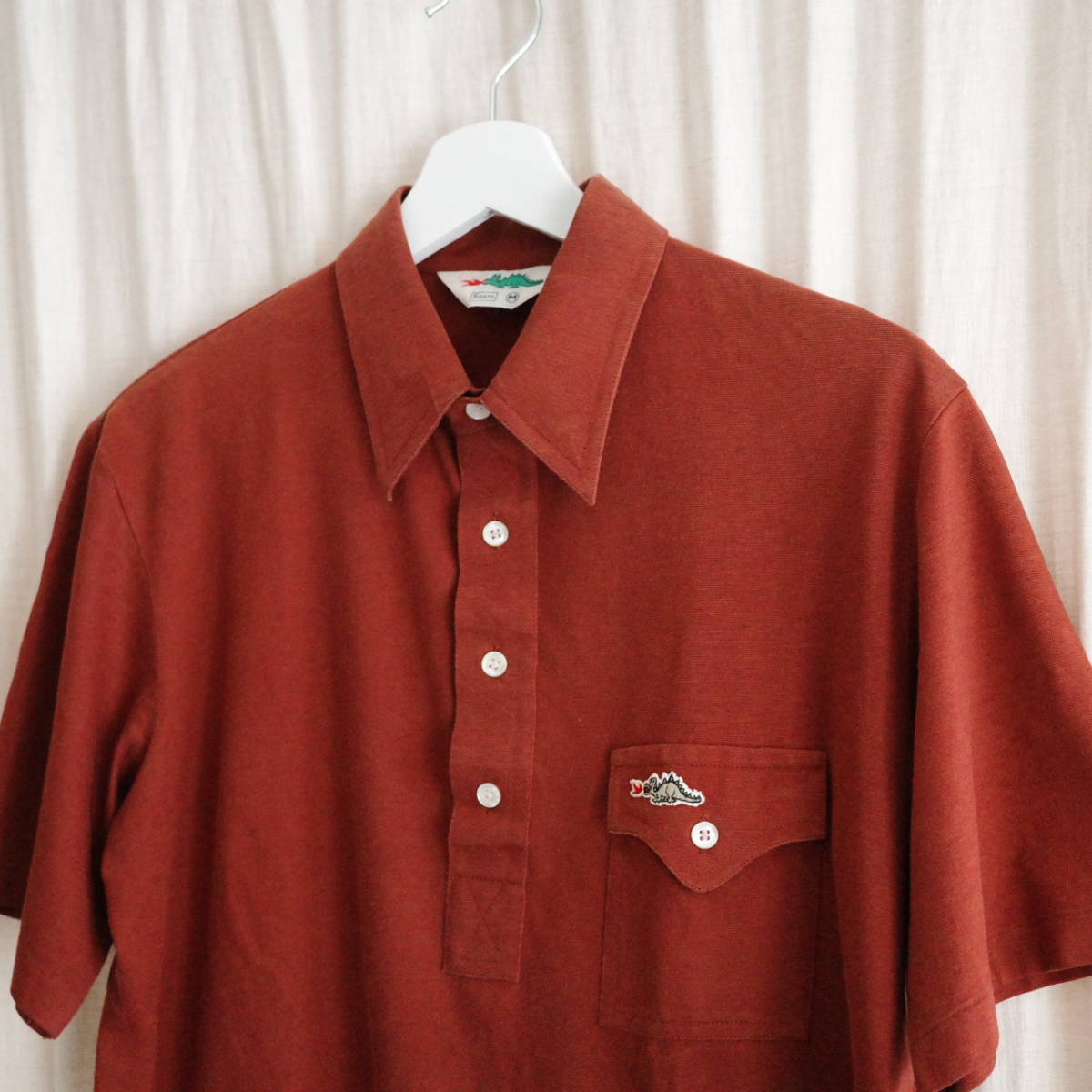 80s vintage シアーズ 半袖 ポロシャツ Mサイズ Sears 4button polo shirt_画像2
