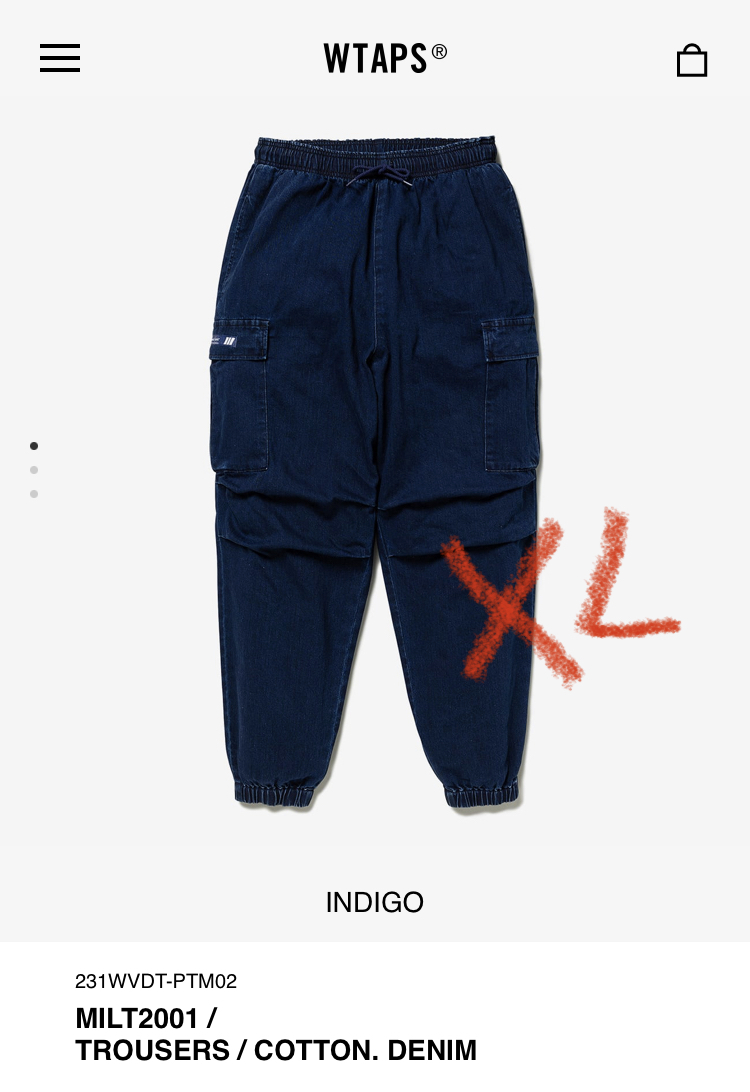 【新品正規】indigo XL / 23ss WTAPS MILT2001 TROUSERS COTTON DENIM / GIMMICK wtvua ダブルタップス ギミック デニム_画像1