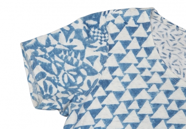  Jurgen Lehl JURGEN LEHLbabag-li cotton linen pigment print T-shirt white blue L [ lady's ]