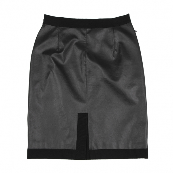 ランバンLANVIN グログラントリミングフェイクレザースカート 黒38 【レディース】_画像8