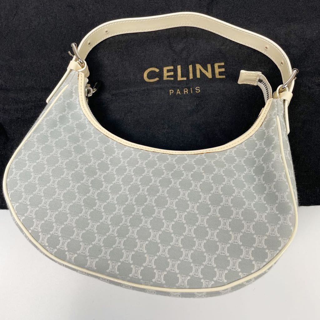 1円 希少　CELINE セリーヌ アクセサリーポーチ　ハンドバッグ ワンショルダーバッグ クロワッサン　マカダム　キャンパス　水色　ブルー_画像2