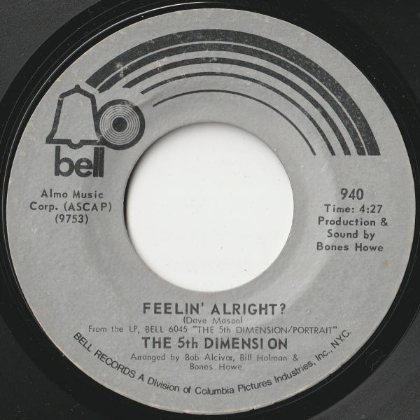 5th Dimension One Less Bell To Answer / Feelin' Alright? Bell US 940 202796 SOUL ソウル レコード 7インチ 45_画像2