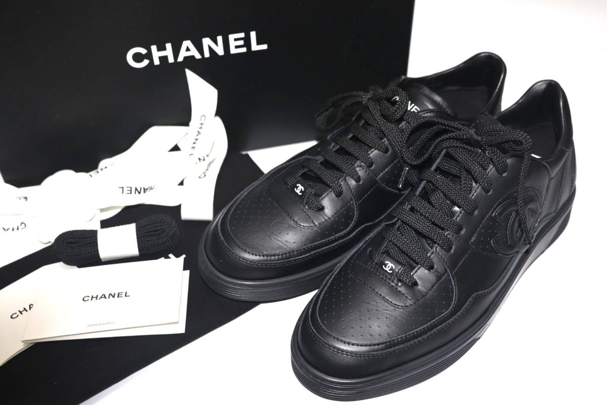 最安値で オールレザーローカットスニーカー CHANEL 23SS 新品 43 完売品 定価20万 シャネル 黒 ブラック 27-28cm 