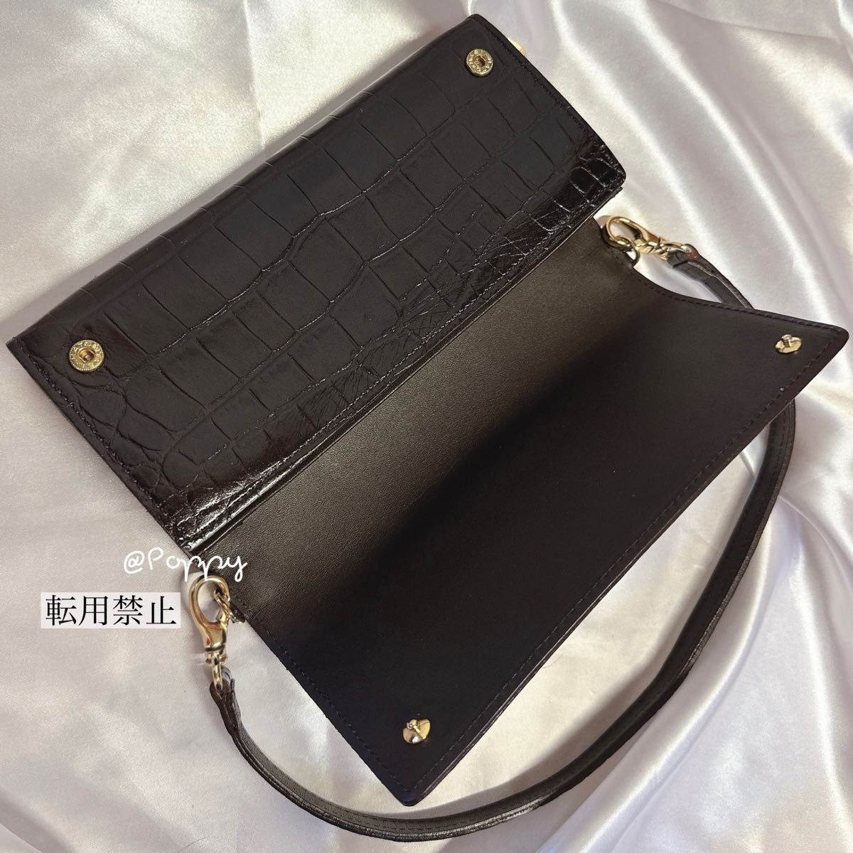 美品 ADMJ 長財布 スワロフスキー チェーンウォレット クロコ型押し