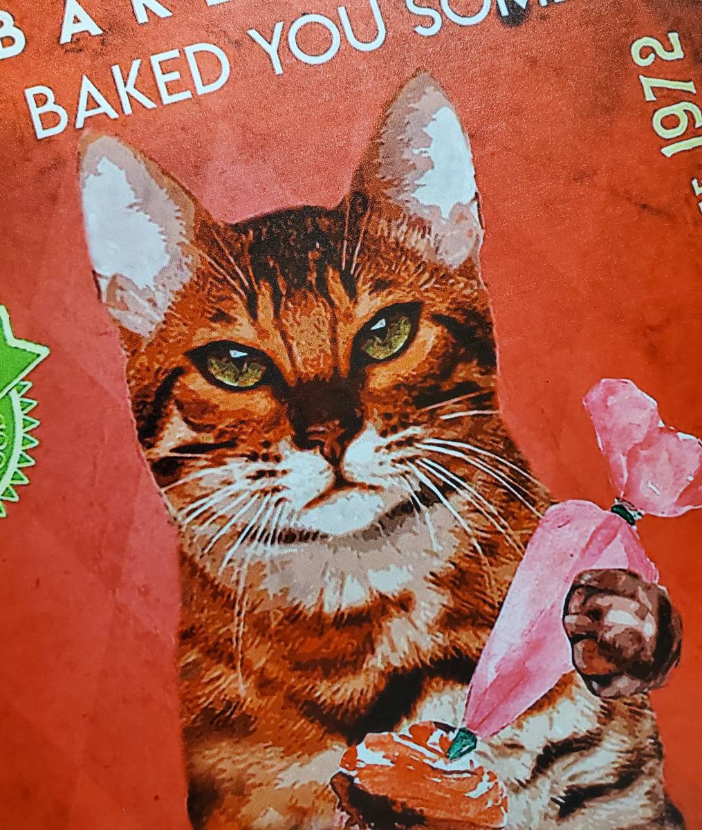 ブリキ看板 HANAKO レトロ 猫カフェ 猫の看板 W7 ベンガル キジトラ ウェルカムボード カップケーキ キャットフードの画像4