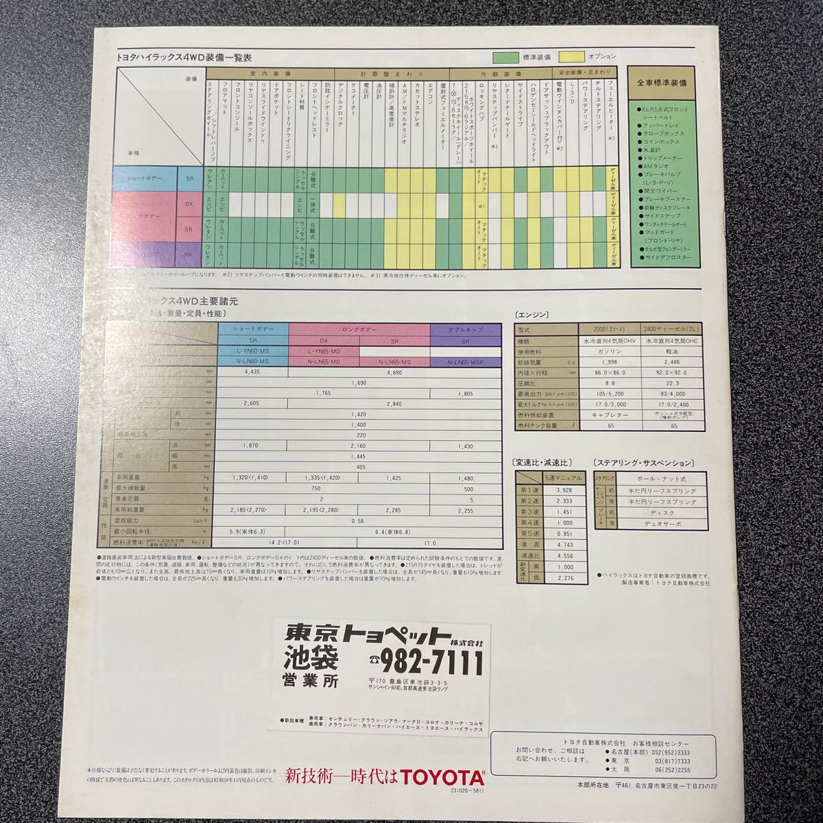 カタログ TOYOTA トヨタ ハイラックス 4WD 1983年 (昭和58年) 11月版 中古品！_画像2