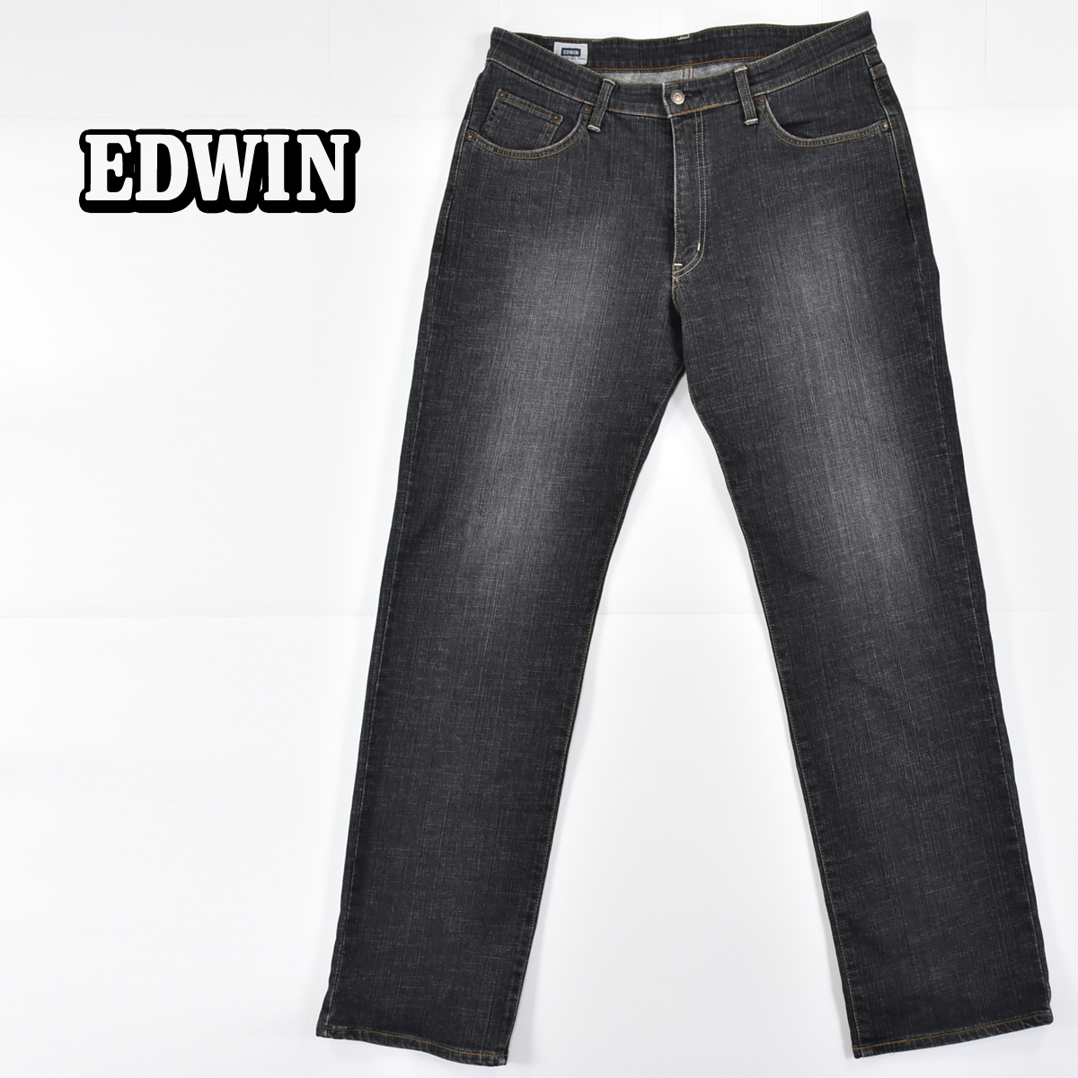 EDWIN エドウイン インターナショナルベーシック ★ 日本製 404 ゆったりストレートパンツ デニム ジーンズ パンツ 黒 メンズ 34の画像1