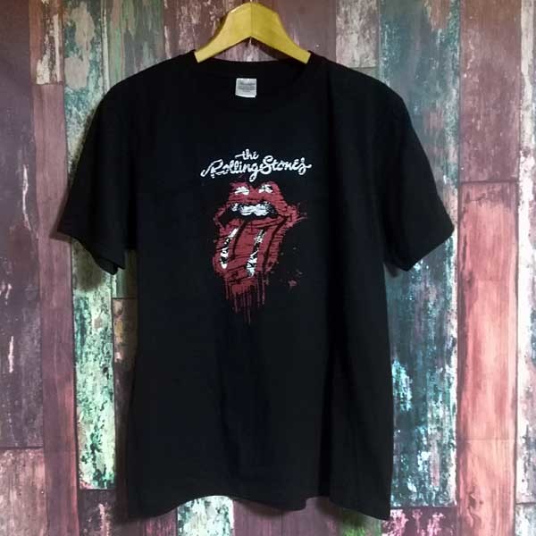 送込　The Rolling Stones　ダメージ風　ベロマーク　半袖Tシャツ　黒 Lサイズ_画像1