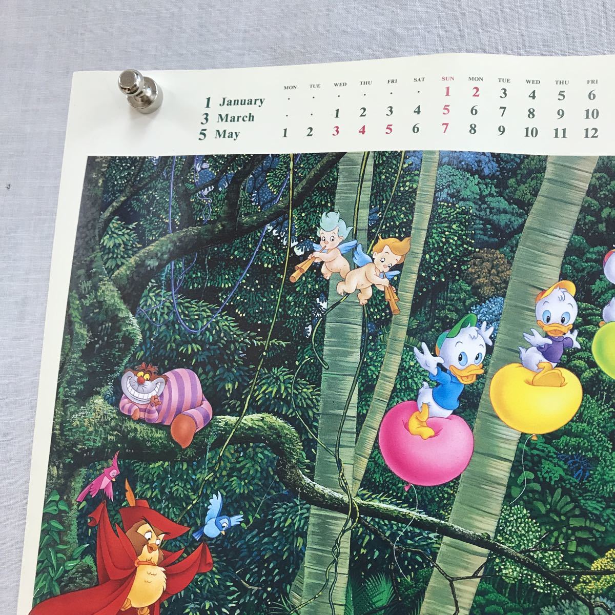 K226 ディズニー Disney カレンダー 1995 /ミッキー/アラジン/クマのプーさん/ピーターパン/ピノキオ/約、縦51×横72.5cm_画像2