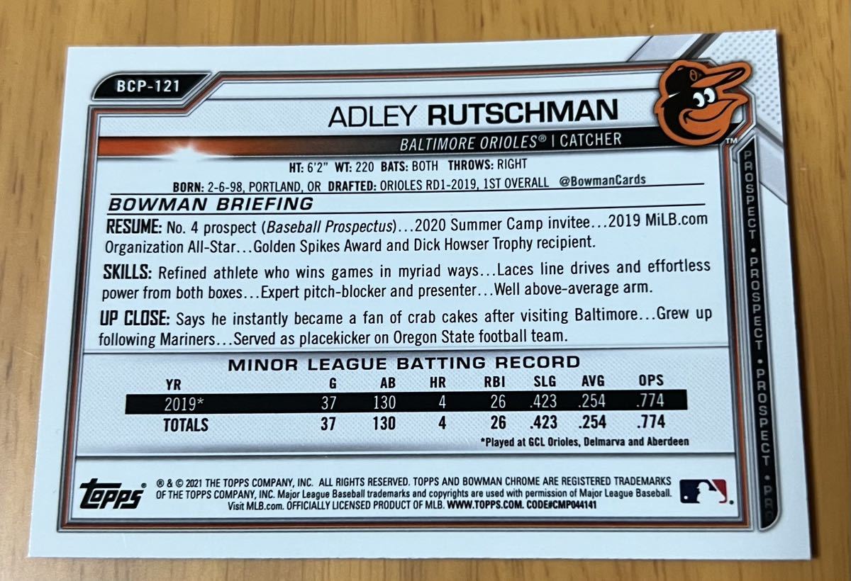 2021 Bowman Chrome アドリーラッチマン Adley Rutschman #BCP-121_画像2