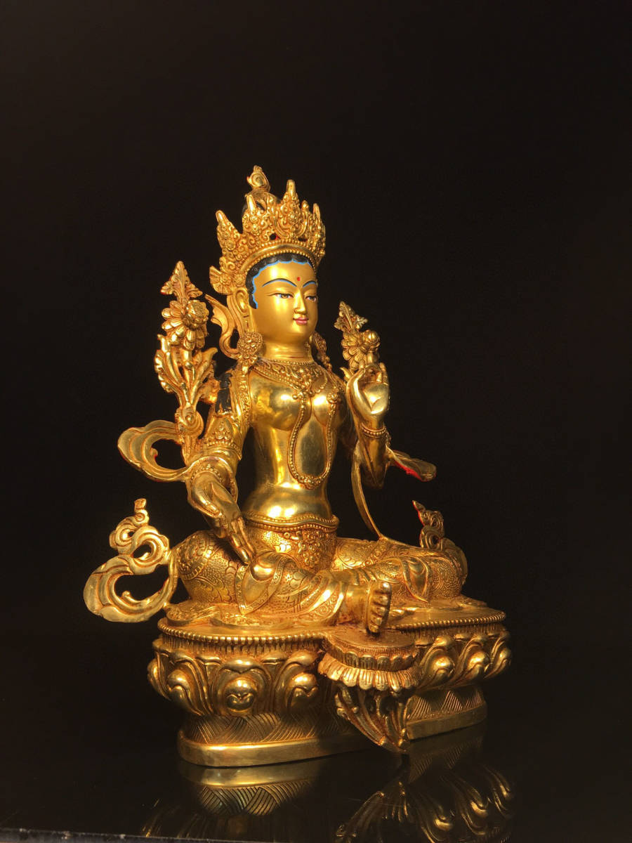 館蔵珍品 銅製 塗金 綠度母像置物 賞物 貴重物品 収蔵品 中国古美術