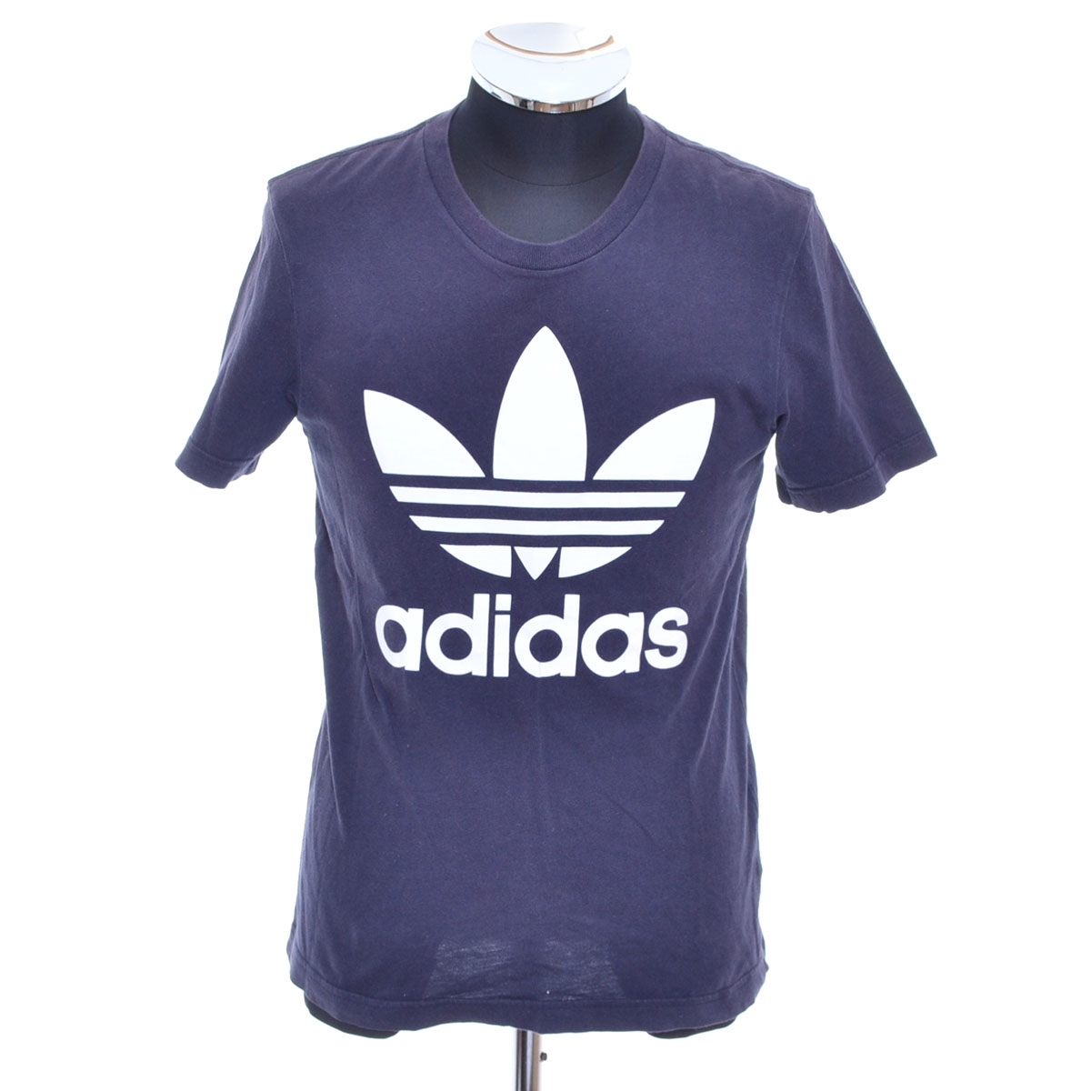 〇361818 adidas アディダス ○半袖Tシャツ サイズS プリント ロゴ メンズ ネイビー ブルー_画像1