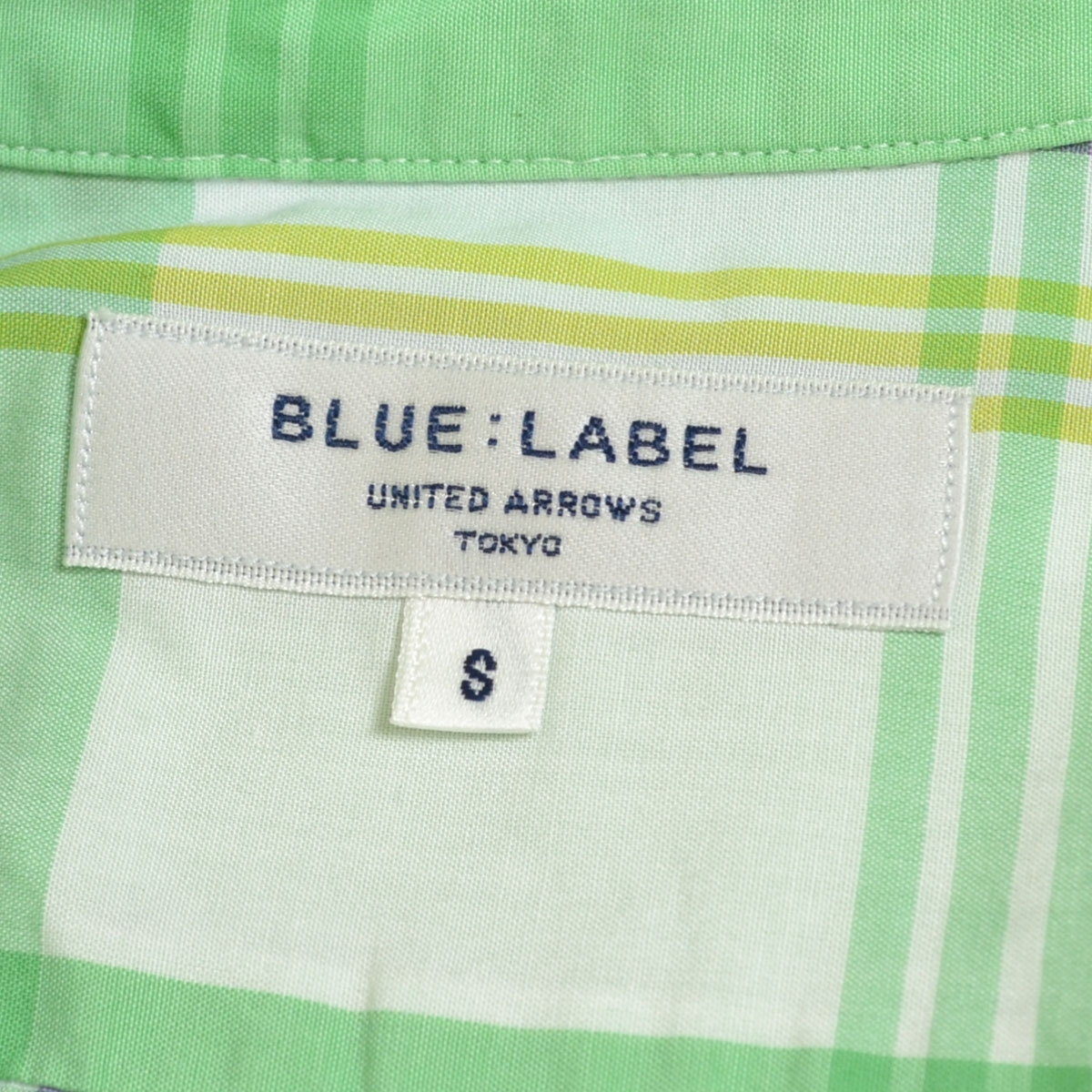 〇379379 UNITED ARROWS BLUE LABEL ブルーレーベル ○ボタンダウン 半袖 シャツ サイズS コットン メンズ 日本製 グリーン チェック_画像5