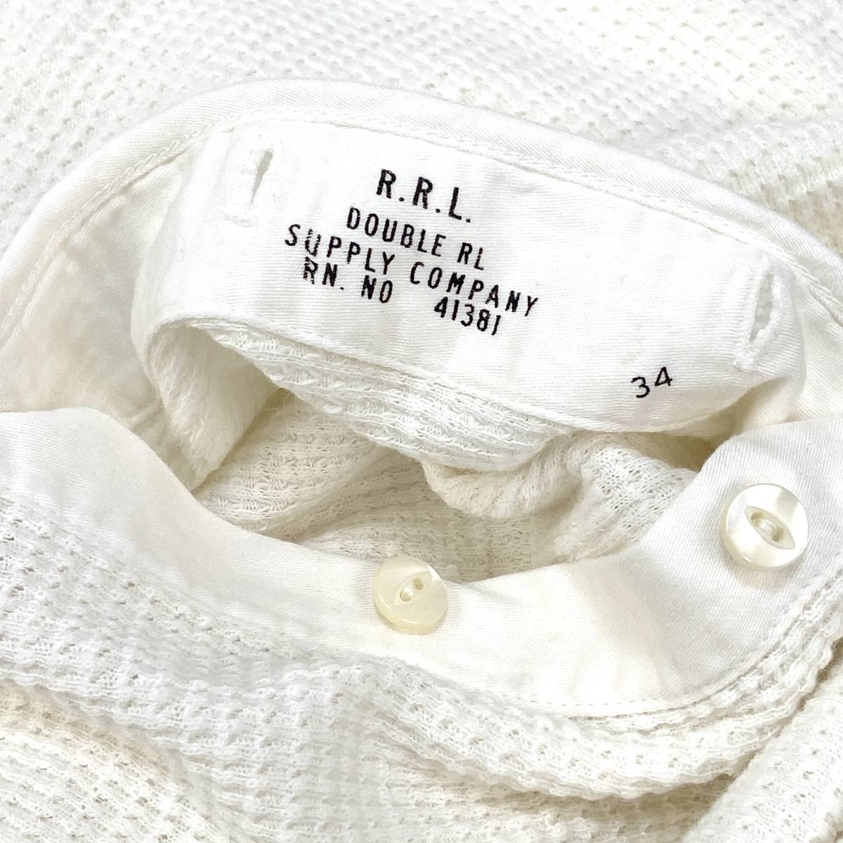 RRL / ダブルアールエル ワッフルニット コットン ヘンリー M SSM2273 半袖 ヘンリーネック Tシャツ ホワイト サーマル