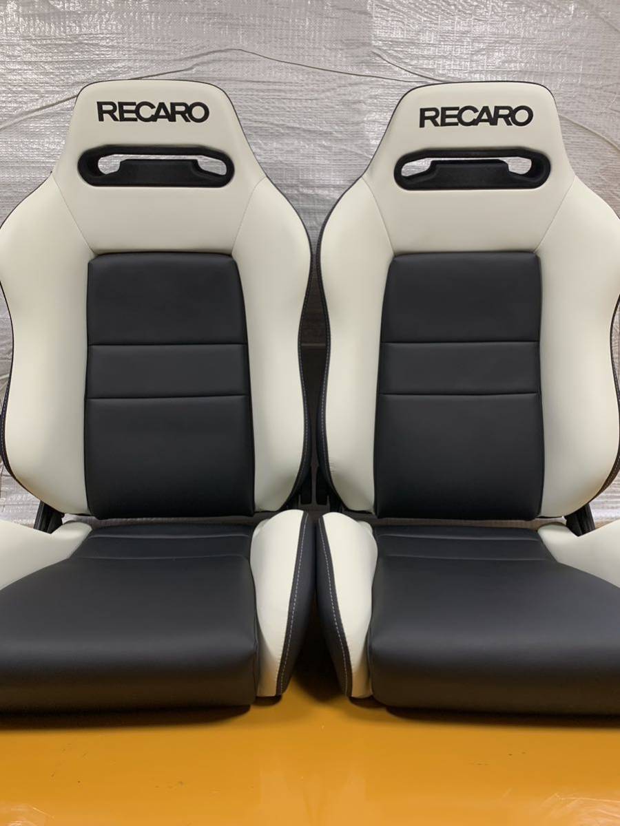 16.17.レカロ RECARO 2脚セット SR-3 黒×白フェイクレザー張り替え