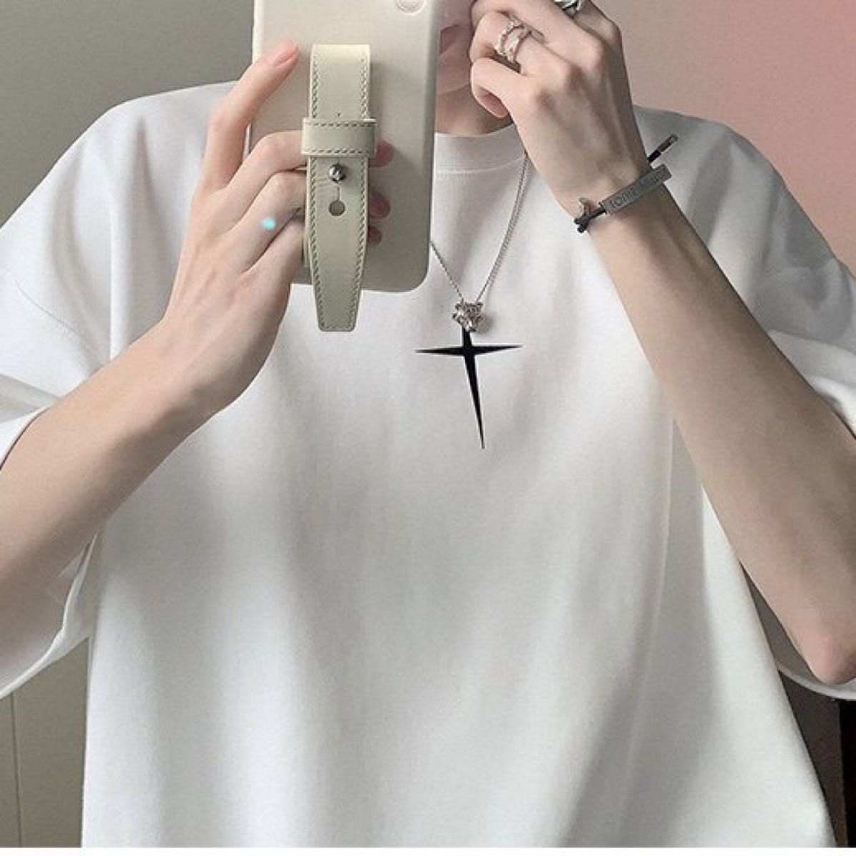 メンズ バックプリント 半袖 Tシャツ 韓国 ホワイト 白