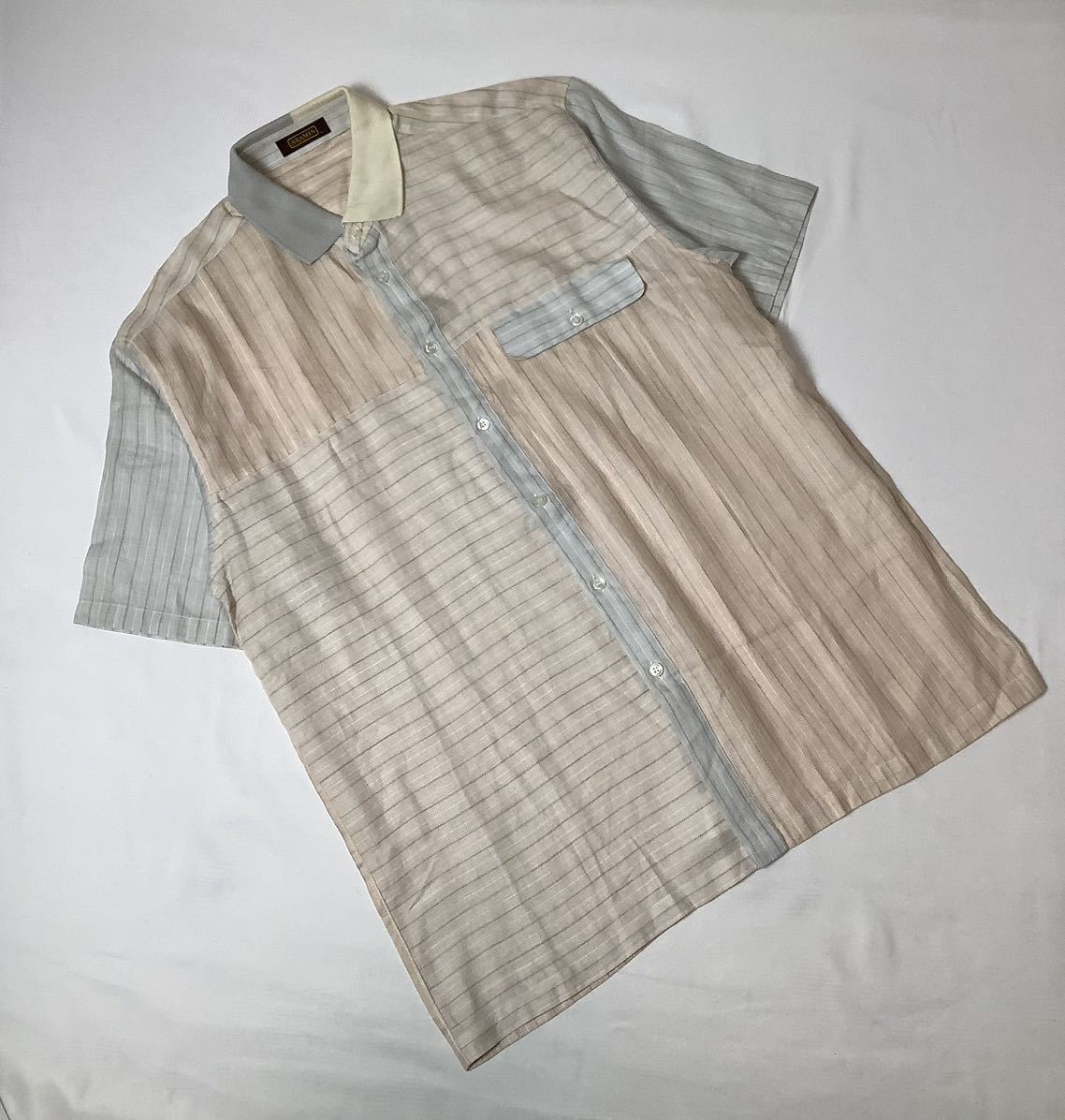 (未使用) ARAMIS アラミス // 半袖 リブ衿 麻混 コットン シャツ (ペールピンク系)サイズ Lの画像5