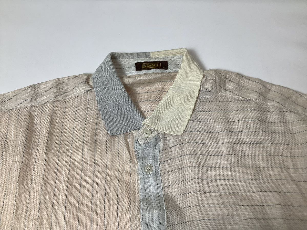 (未使用) ARAMIS アラミス // 半袖 リブ衿 麻混 コットン シャツ (ペールピンク系)サイズ Lの画像3