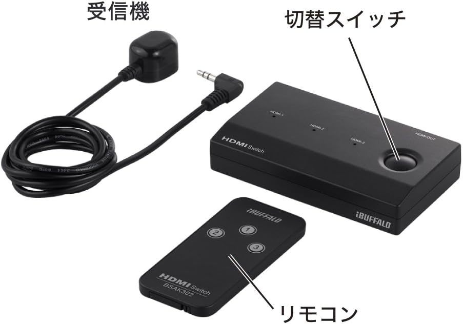 0627-20 短期展示品 バッファロー HDMI 切替器 3入力1出力 リモコン付 Nintendo Switch / PS4 / PS5 BSAK302_画像3