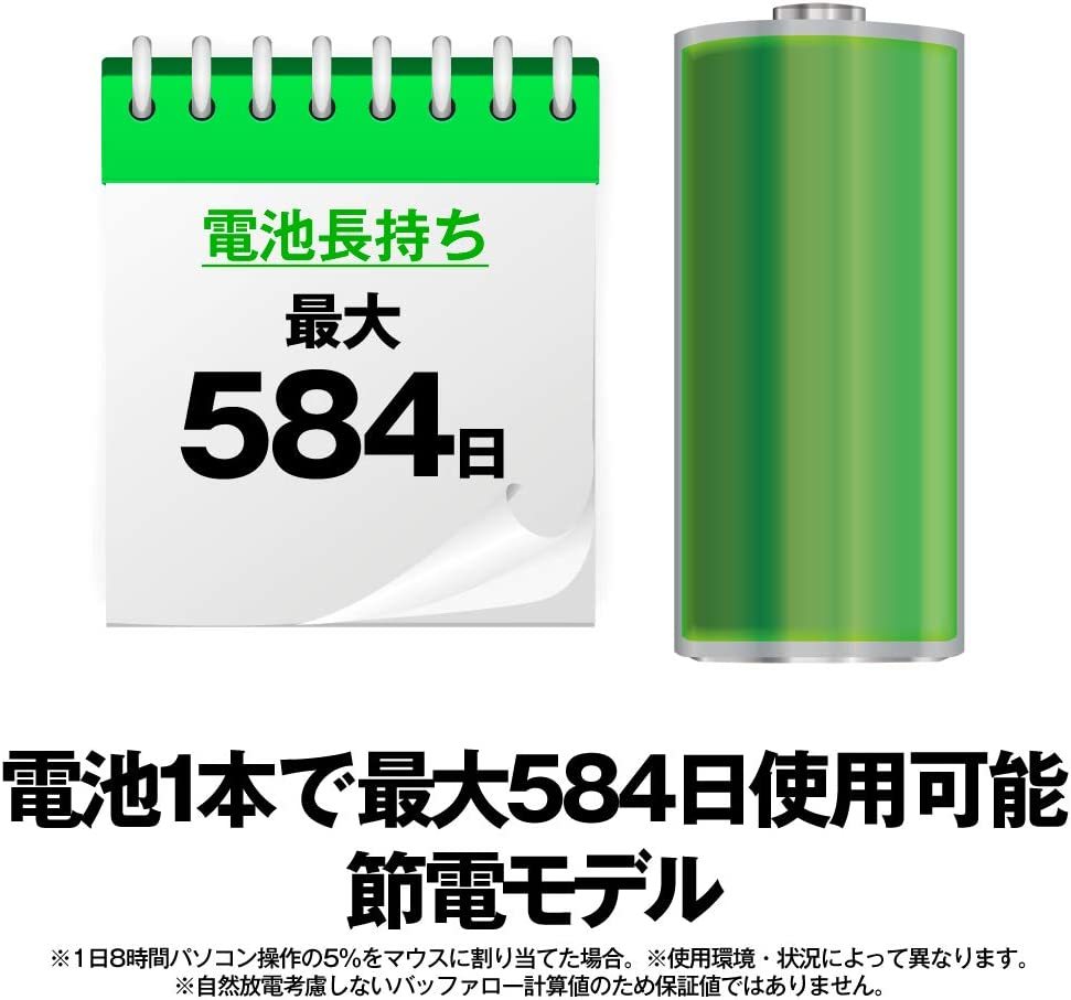 0627-12 バッファロー マウス 無線 ワイヤレス 5ボタン 戻る/進むボタン搭載 小型 軽量 節電モデル BlueLED ブラック BSMBW315BK_画像8