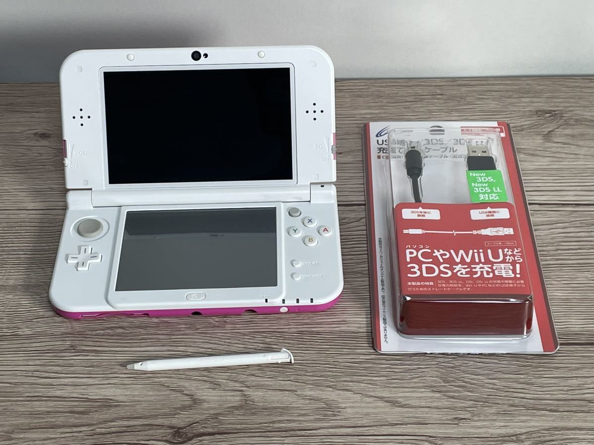 送料無料1円〜 New3DSLL Newニンテンドー3DS LL ホワイトピンク動作品