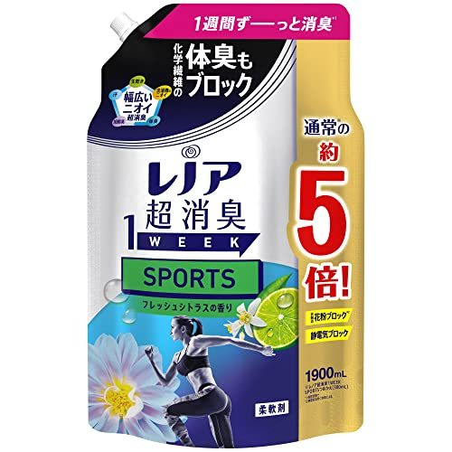 レノア 液体 超消臭1WEEK 柔軟剤 SPORTS フレッシュシトラス 詰め替え 大容量 1,900mL_画像1