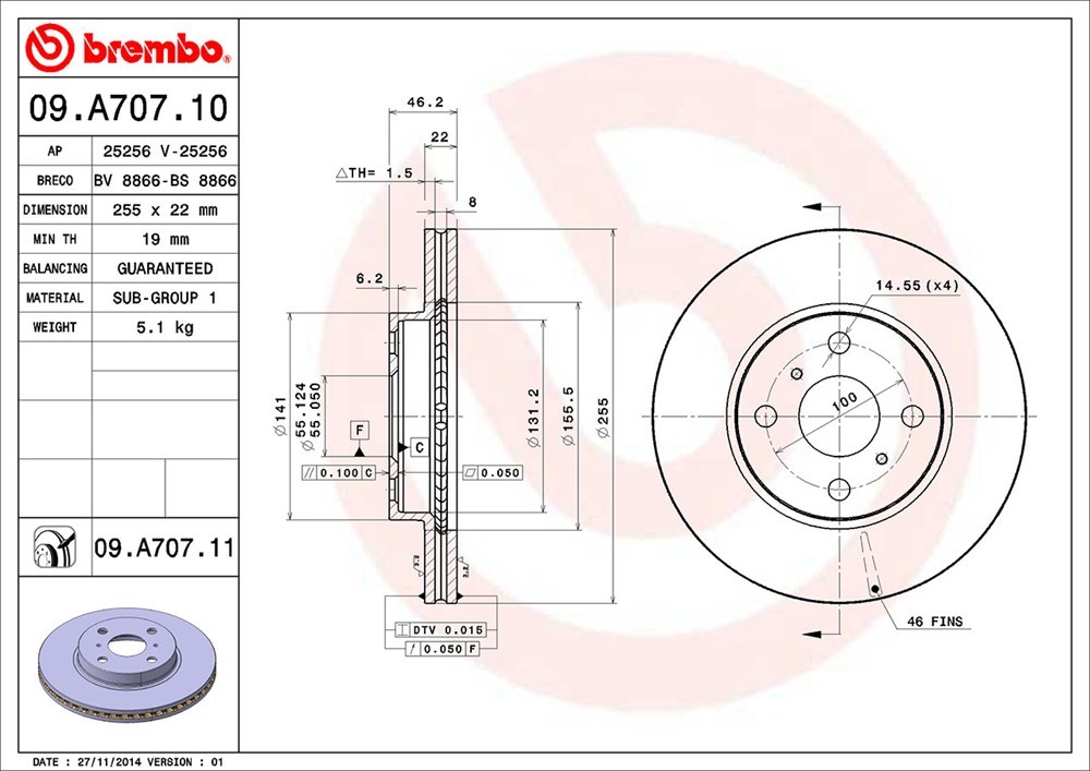 brembo ブレンボ ブレーキローター フロント用 スペイド NCP141 NSP140 H24.7～H26.4_画像3