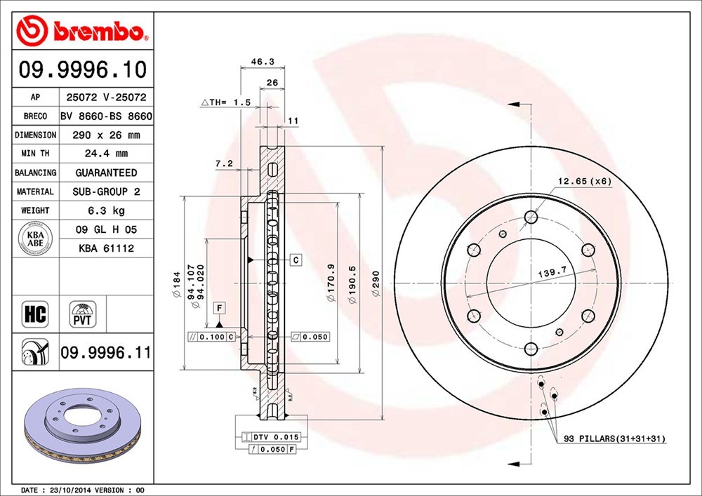 brembo ブレンボ ブレーキローター 1台分セット パジェロ V63W V65W V68W H11.6～H18.8_画像3