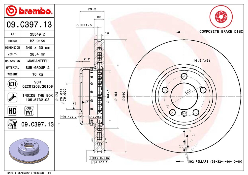 brembo ブレーキローター フロント BMW 1シリーズ(F20) 1A16 1R15 H27