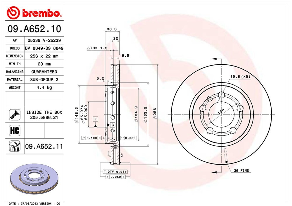 brembo ブレンボ ブレーキローター リア用 アウディ TTロードスター 8NAPXF 8NBAMF H11～H18 6MT 1.8T クワトロ_画像3
