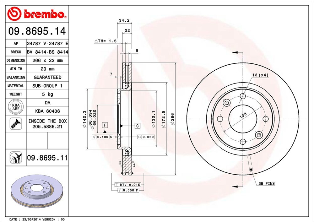 brembo ブレンボ ブレーキローター フロント用 シトロエン C3 プルリエル A42NFU H17.4～ 1.6L_画像3
