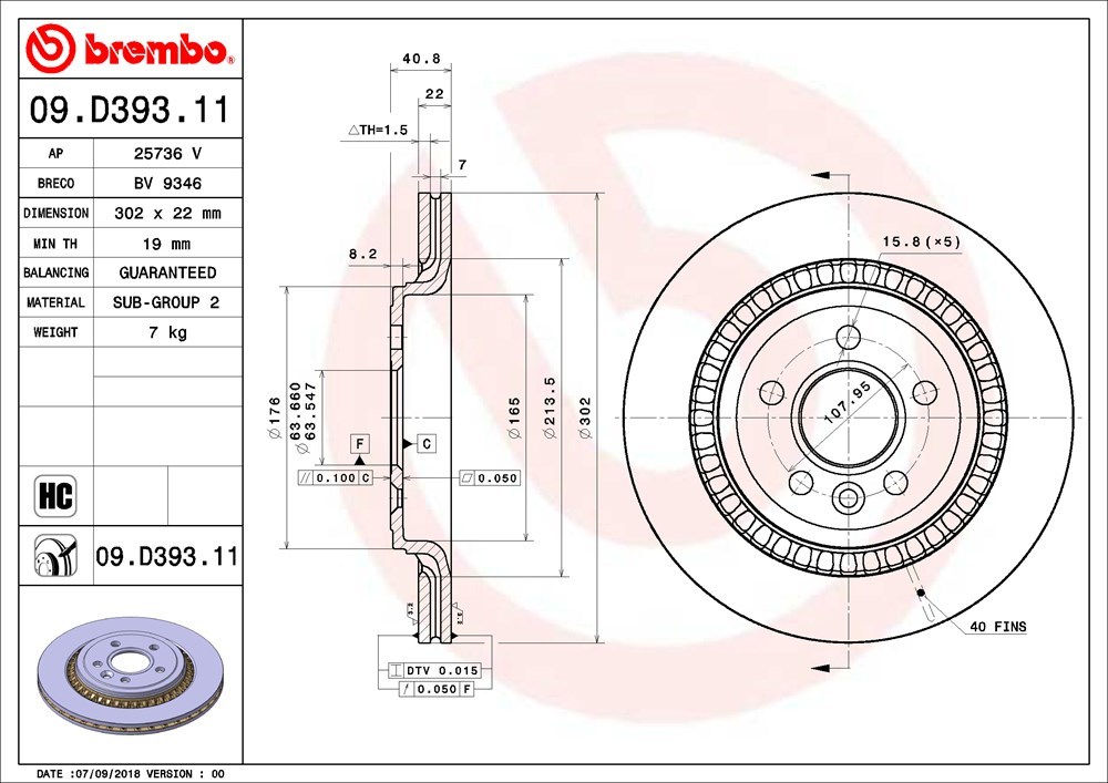 brembo Brembo brake rotor rear Volvo V60 FB6304T H23.6~ T6 AWD 3.0L