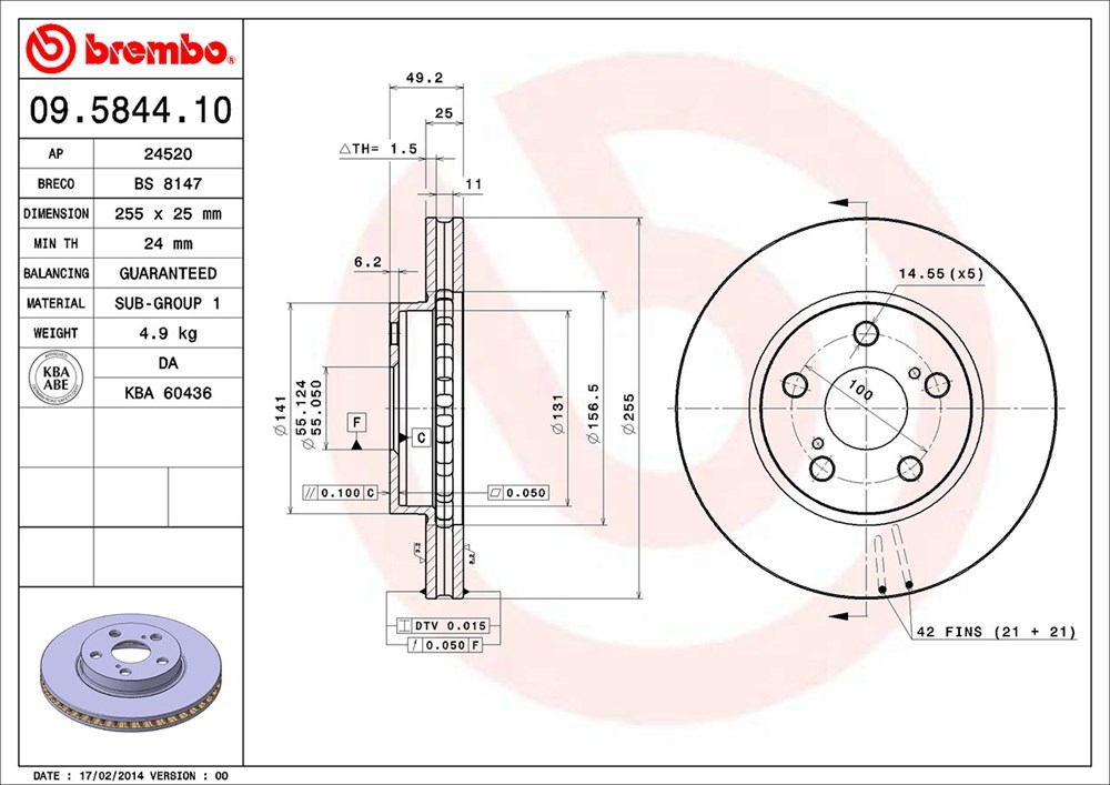 brembo ブレンボ ブレーキローター フロント用 カルディナ ST195G H4.11～H8.1 リアディスク_画像3