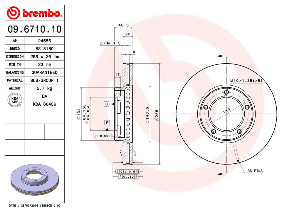 brembo ブレンボ ブレーキローター フロント用 レジアスエースバン LH102V H1.8～H8.8_画像3