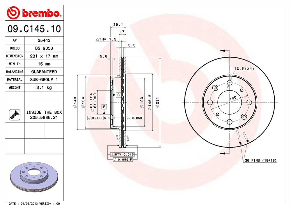 brembo ブレンボ ブレーキローター フロント用 N-WGNカスタム JH1 JH2 H25.11～ ターボ ベンチディスク_画像3